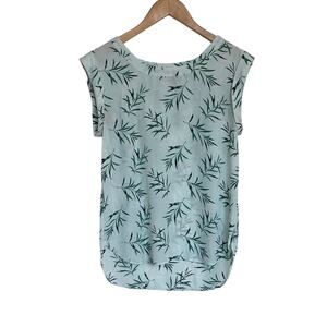 Ann Taylor Factory Crew Neck Leaf Pattern Cap Sleeve Casual Sheer Blouse Top XS